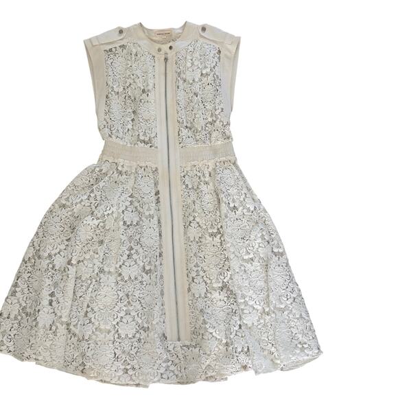 Rebecca Taylor Dress Lace Ivory SZ4 Font Exposed Zipper Romantic Sleeveless - Picture 4 of 7